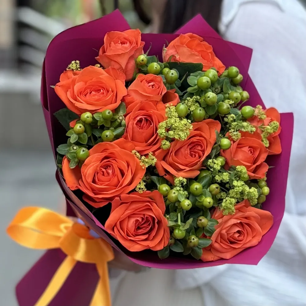 Buchet portocalii trandafiri